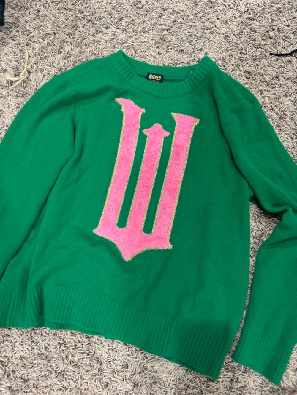 Wicked Green Crewneck Sweater with Pink Graphic W